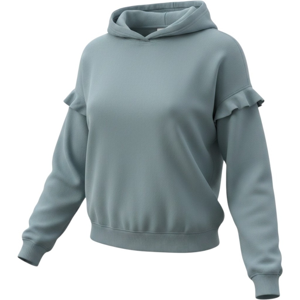 American Eagle Ruffle Shoulder Hoodie Blue Grey French Terry Pullover S